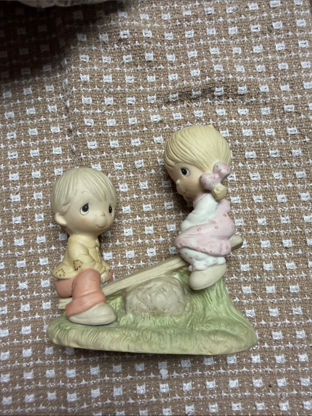 Precious Moments Pink and Cream Teeter-Totter Children Figurine
